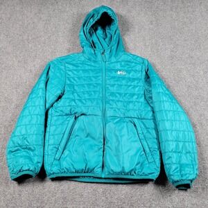 REI Co-op Jacket Boys Medium Teal Hooded Insulated Puffer Polyester Winter